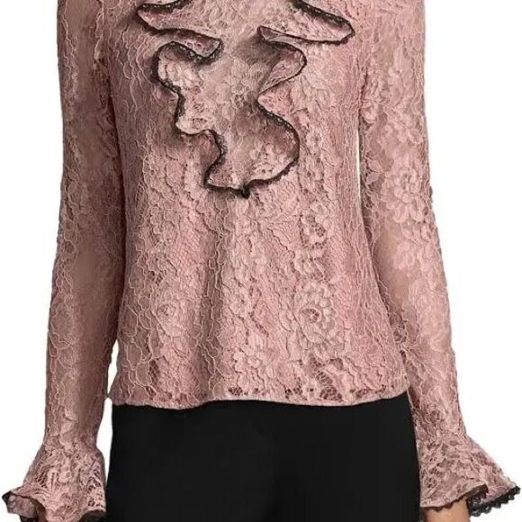 NWOT Alexis Addie Bell Sleeve Ruffle Lace Blouse in Blush/Black. Size XS. - Picture 2 of 9